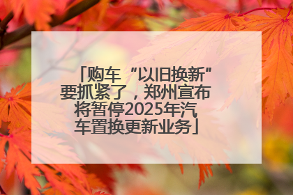 购车“以旧换新”要抓紧了，郑州宣布将暂停2025年汽车置换更新业务
